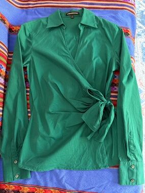 EXPRESS Design Studio teal wrap long-sleeved blouse - size small